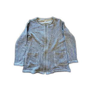 Eileen Fisher Womens M Full Zip Cardigan White/Black 100% Organic Cotton VGUC